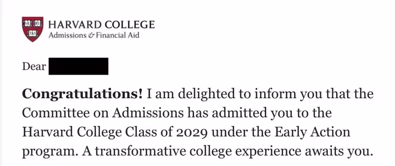 Harvard admit letter